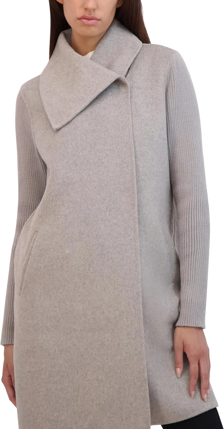 Kenneth Cole Women's Oversized Collar Full Length Wool Blend Jacket