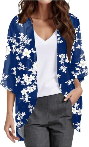 Kimonos for Women Plus Size Lightweight Floral Printed Tops Casual 3/4 Sleeve Summer Cardigan Casual Lightweight