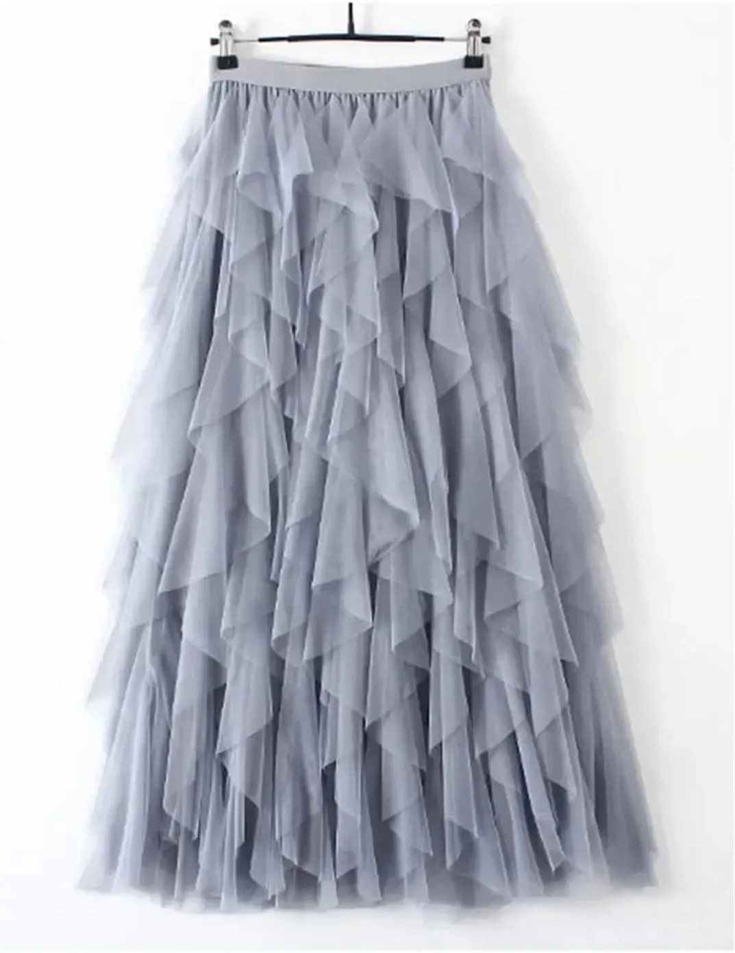 Lady High-Waisted Mesh Skirt Women's Pleated Dress Long Dance Skirt A- Line Silhouette