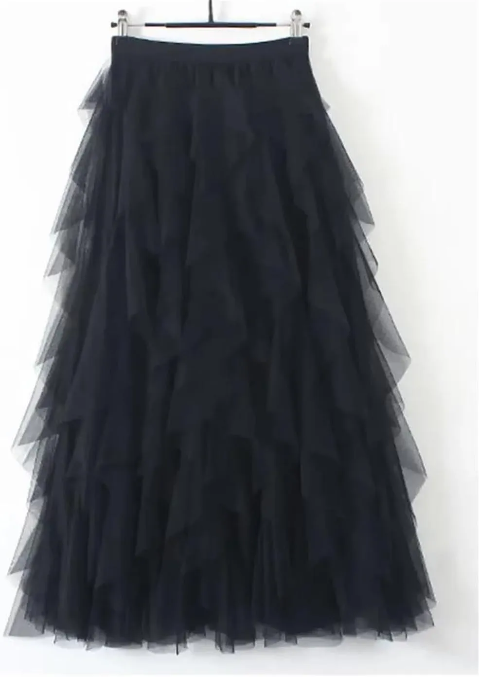 Lady High-Waisted Mesh Skirt Women's Pleated Dress Long Dance Skirt A- Line Silhouette