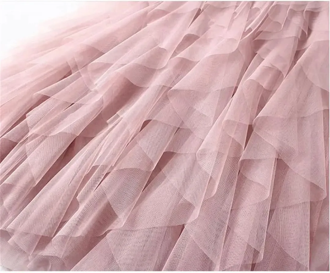 Lady High-Waisted Mesh Skirt Women's Pleated Dress Long Dance Skirt A- Line Silhouette