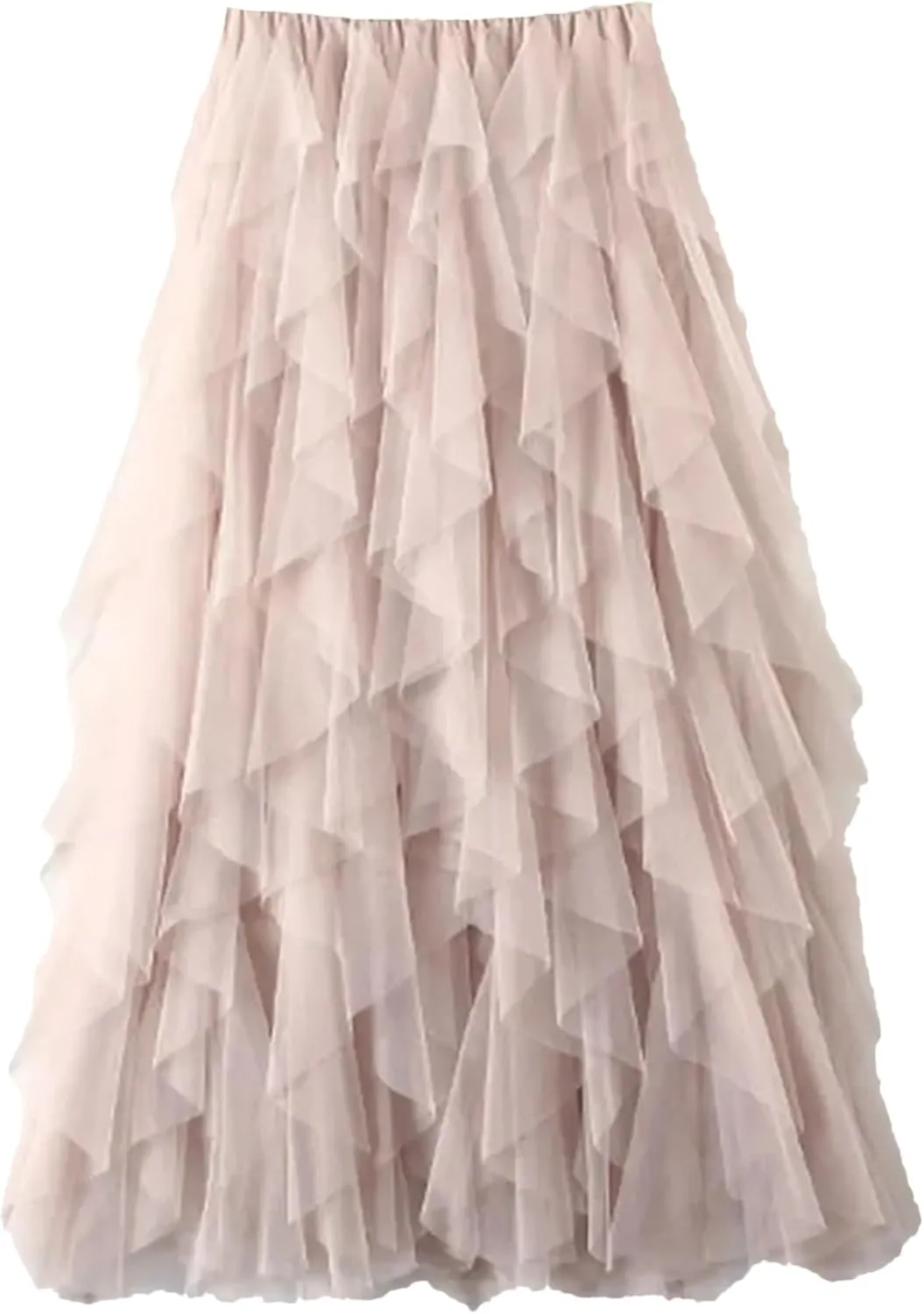 Lady High-Waisted Mesh Skirt Women's Pleated Dress Long Dance Skirt A- Line Silhouette