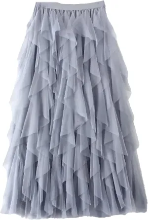 Lady High-Waisted Mesh Skirt Women's Pleated Dress Long Dance Skirt A- Line Silhouette