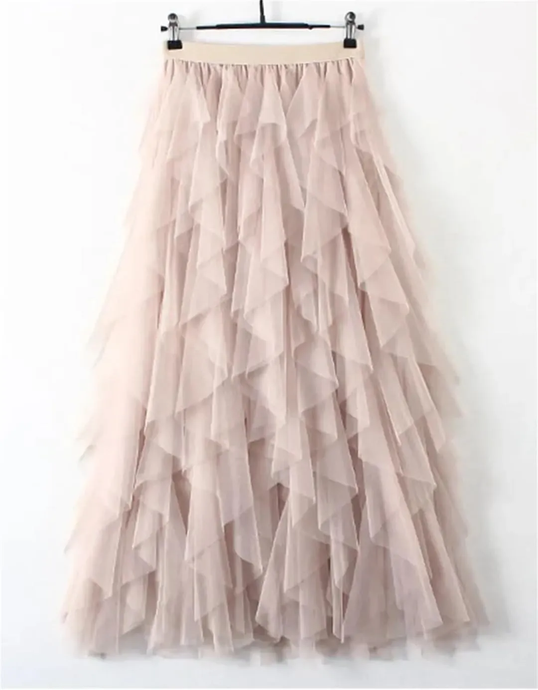 Lady High-Waisted Mesh Skirt Women's Pleated Dress Long Dance Skirt A- Line Silhouette