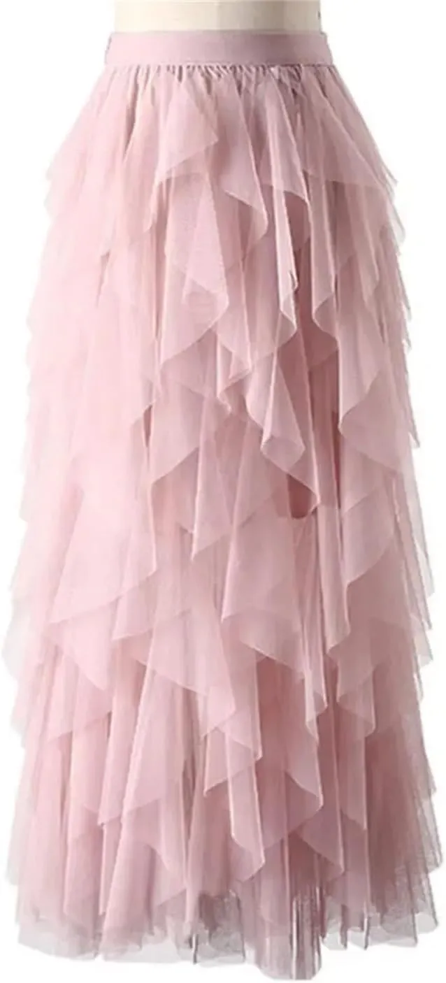 Lady High-Waisted Mesh Skirt Women's Pleated Dress Long Dance Skirt A- Line Silhouette