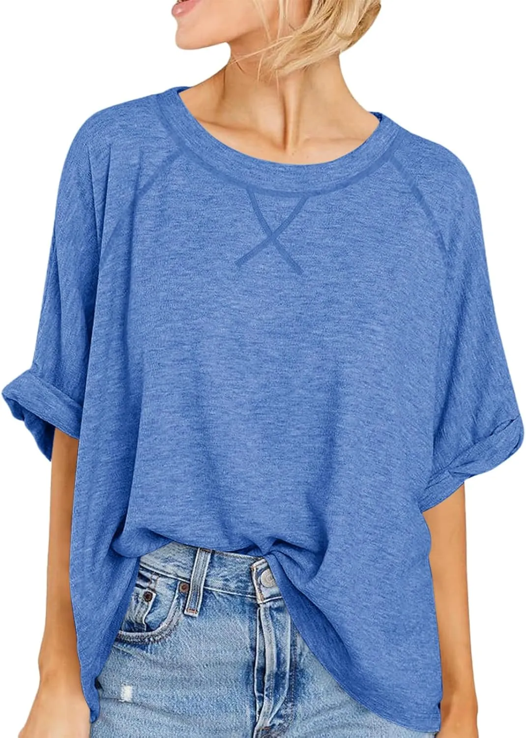 Langwyqu Oversized Tshirts Summer Short Sleeve Shirts Casual Loose Fit Basic Tees