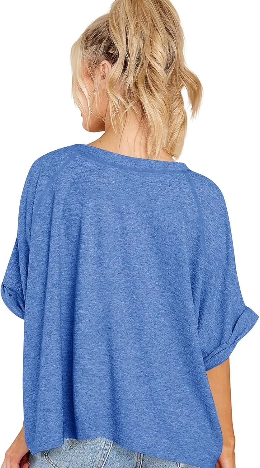 Langwyqu Oversized Tshirts Summer Short Sleeve Shirts Casual Loose Fit Basic Tees