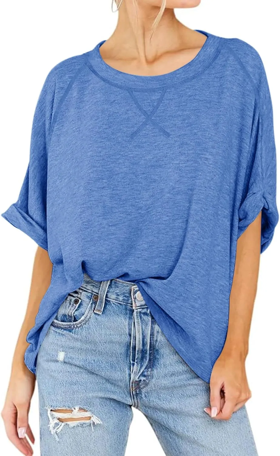 Langwyqu Oversized Tshirts Summer Short Sleeve Shirts Casual Loose Fit Basic Tees