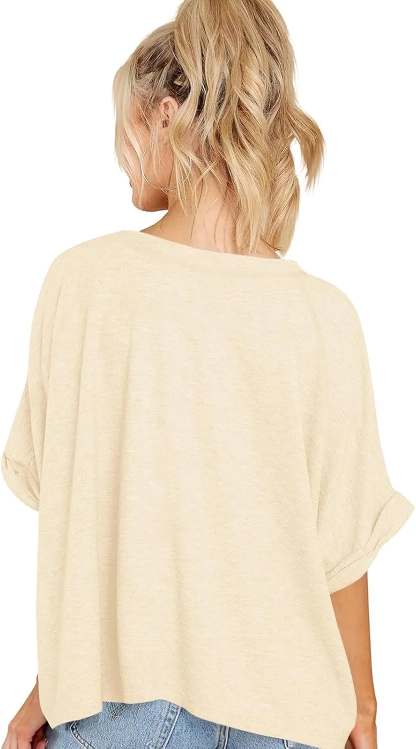 Langwyqu Oversized Tshirts Summer Short Sleeve Shirts Casual Loose Fit Basic Tees