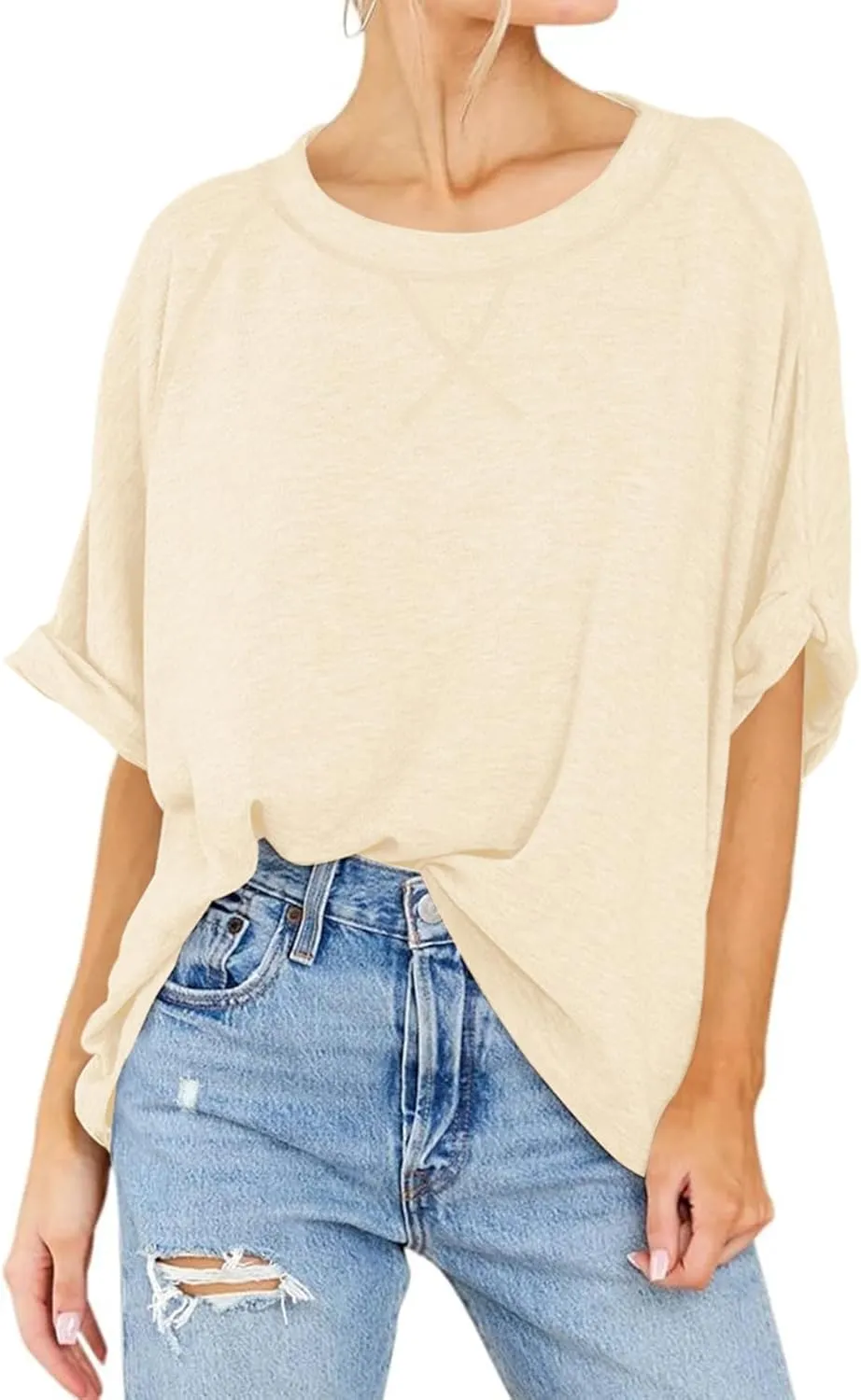 Langwyqu Oversized Tshirts Summer Short Sleeve Shirts Casual Loose Fit Basic Tees