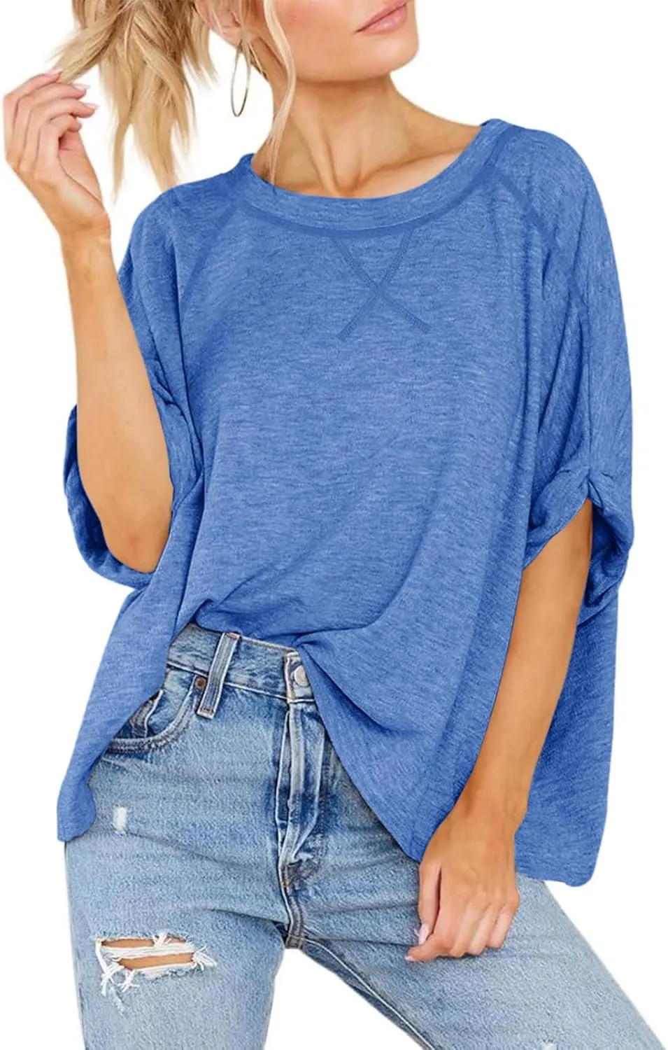 Langwyqu Oversized Tshirts Summer Short Sleeve Shirts Casual Loose Fit Basic Tees
