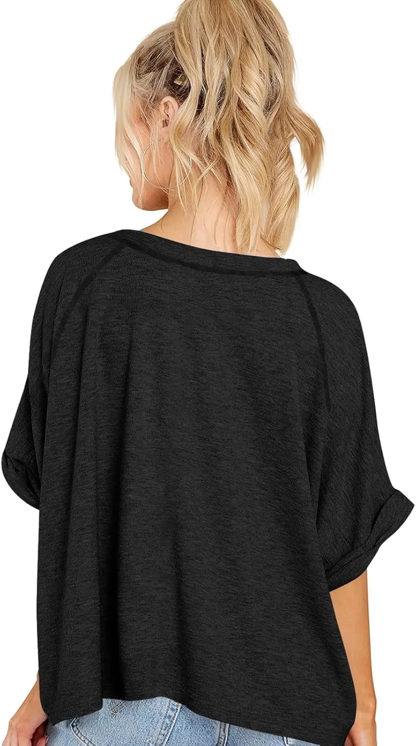 Langwyqu Oversized Tshirts Summer Short Sleeve Shirts Casual Loose Fit Basic Tees