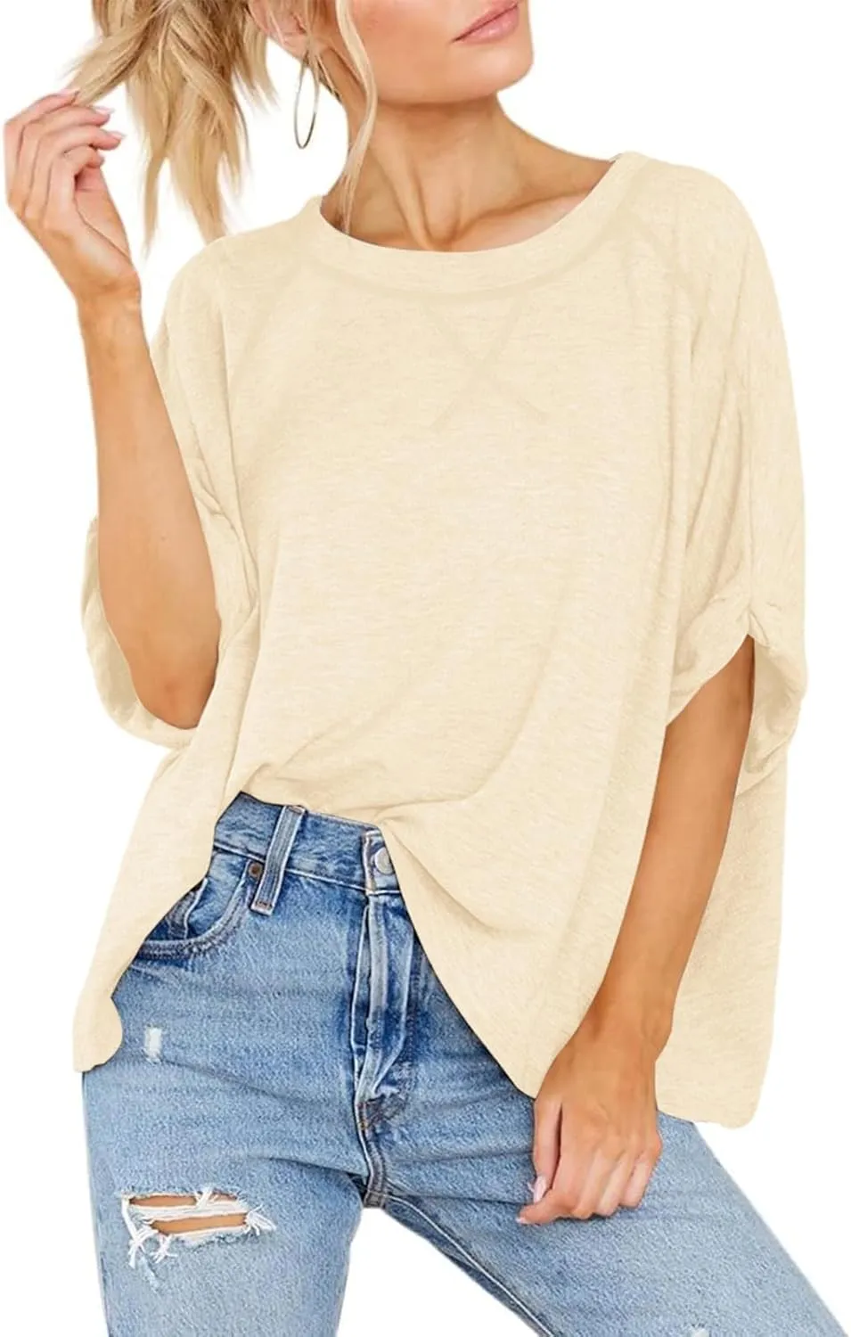 Langwyqu Oversized Tshirts Summer Short Sleeve Shirts Casual Loose Fit Basic Tees