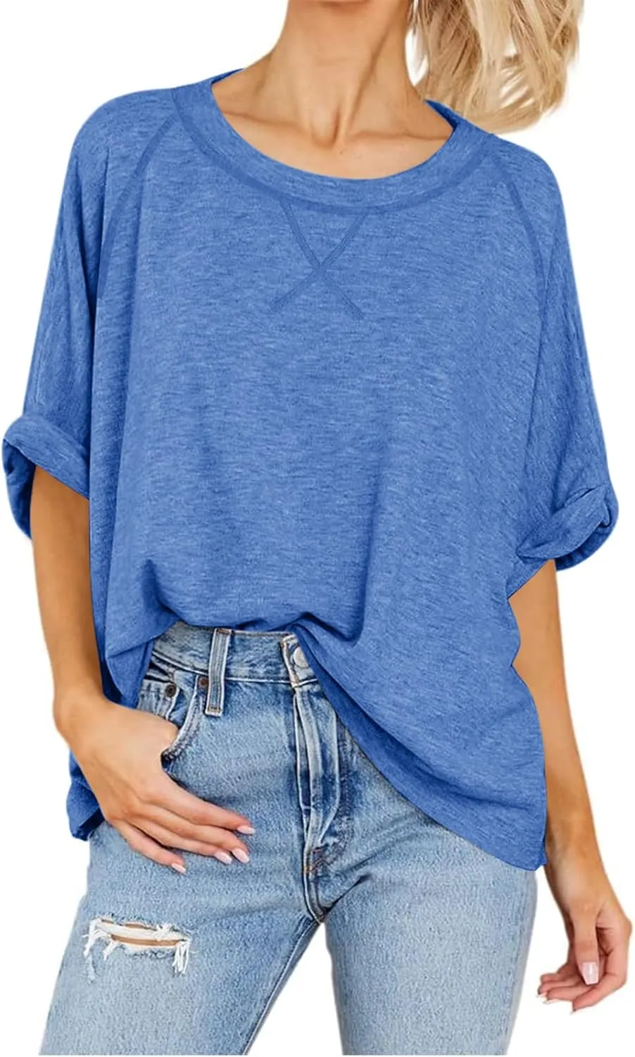 Langwyqu Oversized Tshirts Summer Short Sleeve Shirts Casual Loose Fit Basic Tees