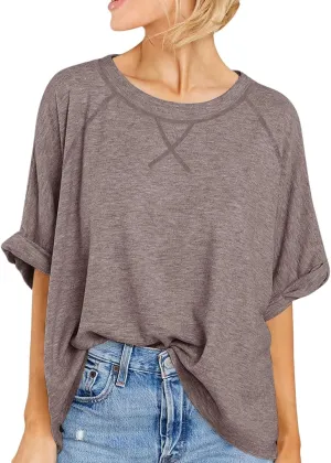 Langwyqu Oversized Tshirts Summer Short Sleeve Shirts Casual Loose Fit Basic Tees