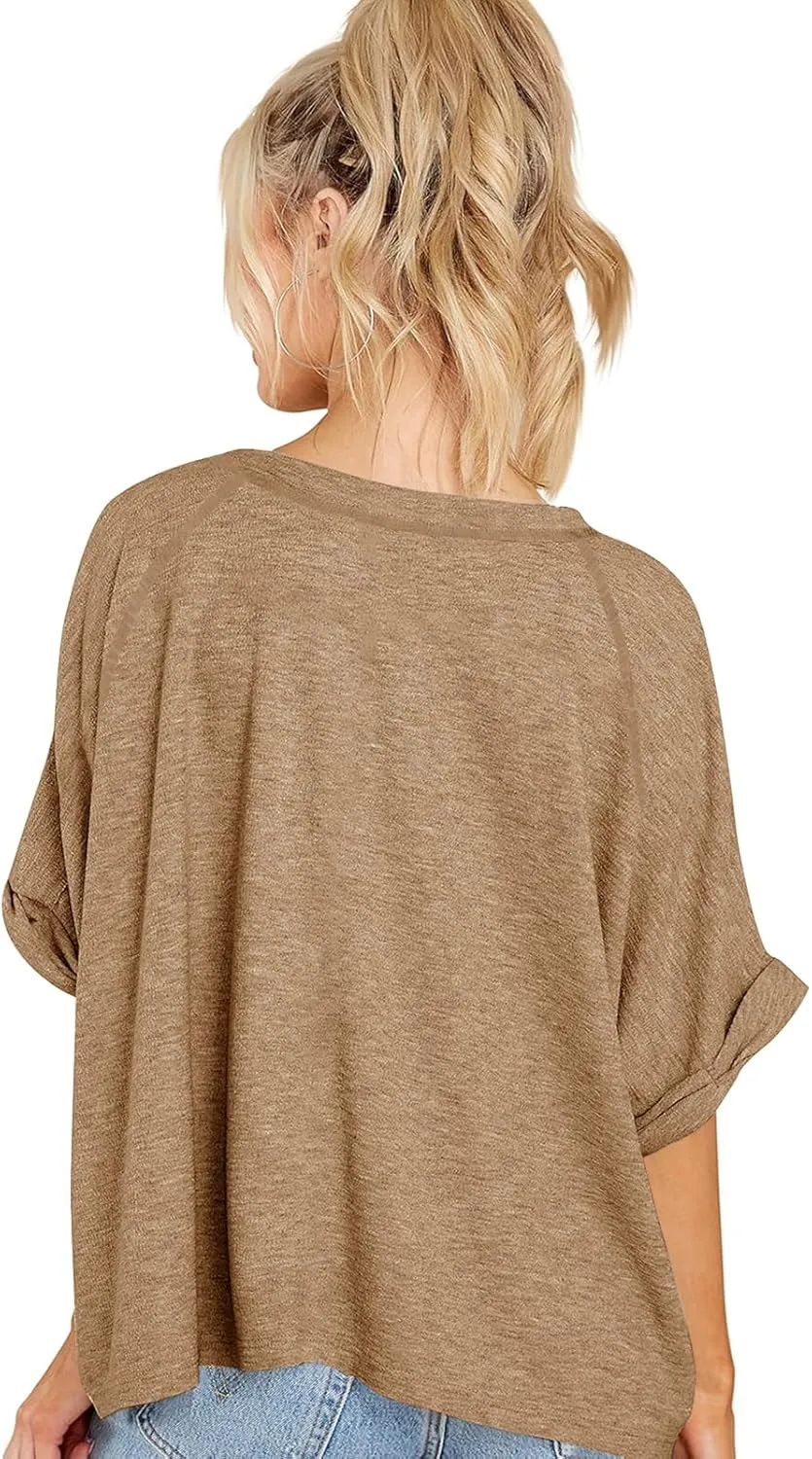 Langwyqu Oversized Tshirts Summer Short Sleeve Shirts Casual Loose Fit Basic Tees
