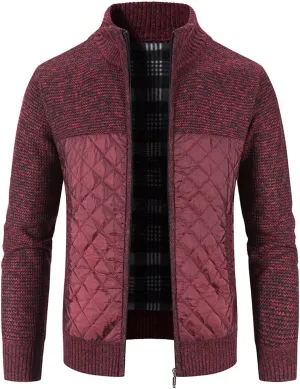 LCMTWX Coats for Men Cottonpadded Jacket Stand Collar Knitted Splice Sweater Coat Casual Cardigan Stylish Outwear Men's