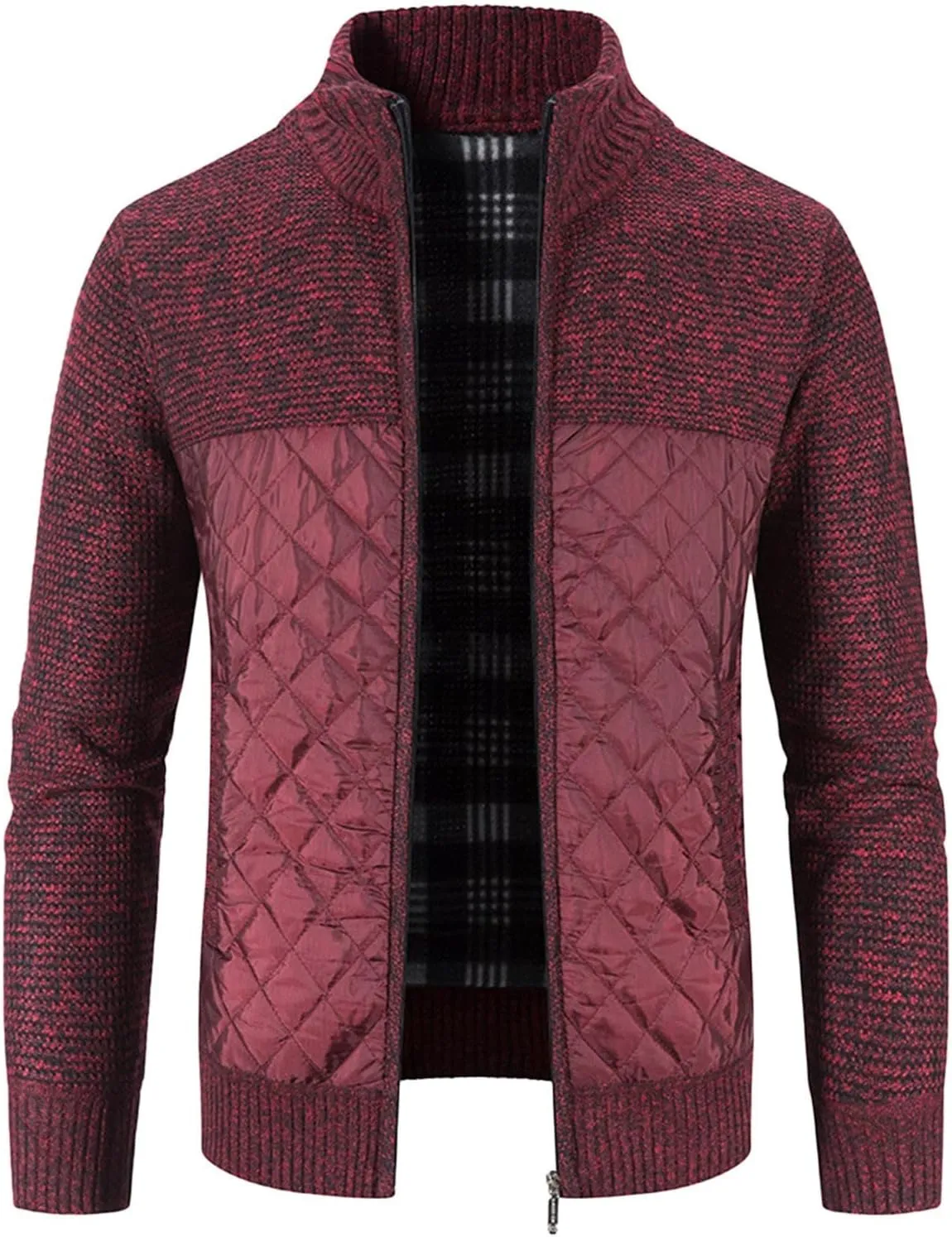LCMTWX Coats for Men Cottonpadded Jacket Stand Collar Knitted Splice Sweater Coat Casual Cardigan Stylish Outwear Men's