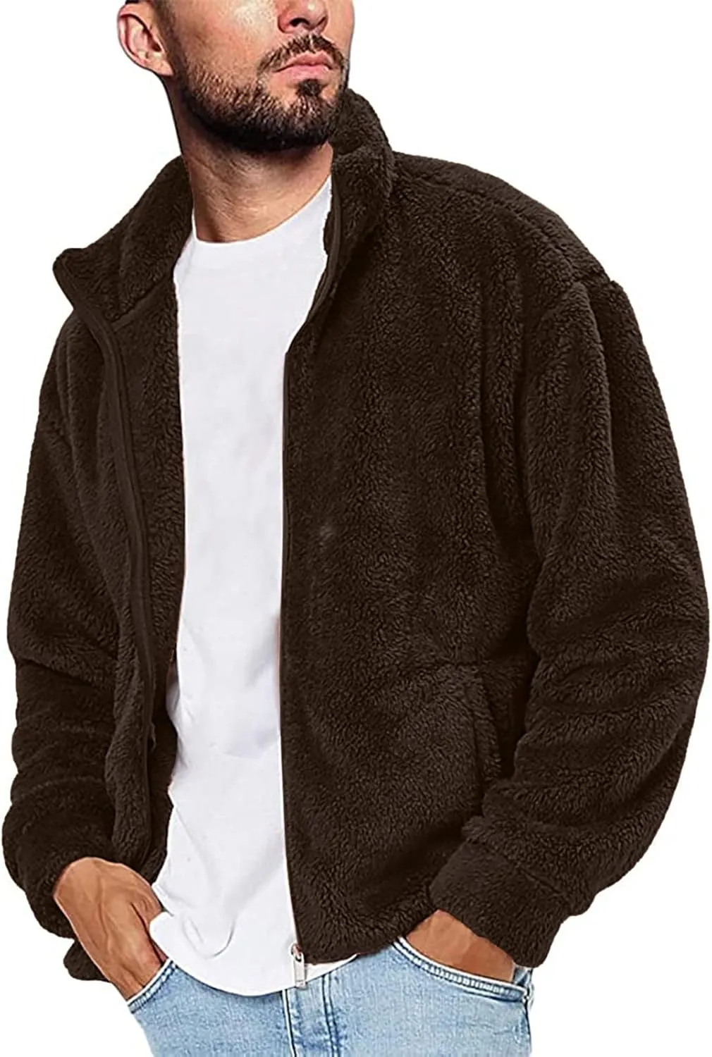 LCMTWX Men's Thick Thermal Winter Jacket Stand Collar Knitted Splice Sweater Coat Casual Cardigan Stylish Outwear Mens