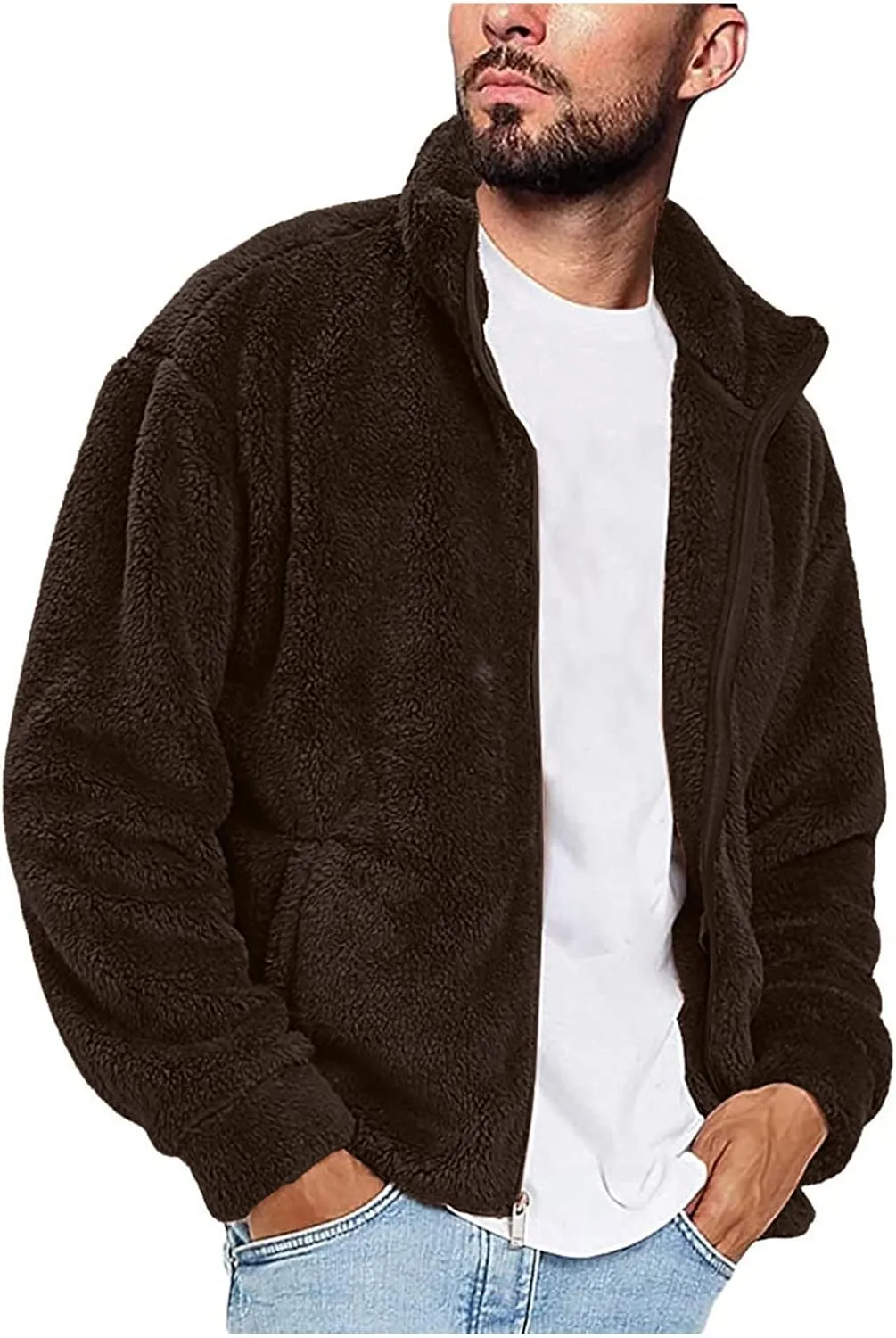 LCMTWX Men's Thick Thermal Winter Jacket Stand Collar Knitted Splice Sweater Coat Casual Cardigan Stylish Outwear Mens