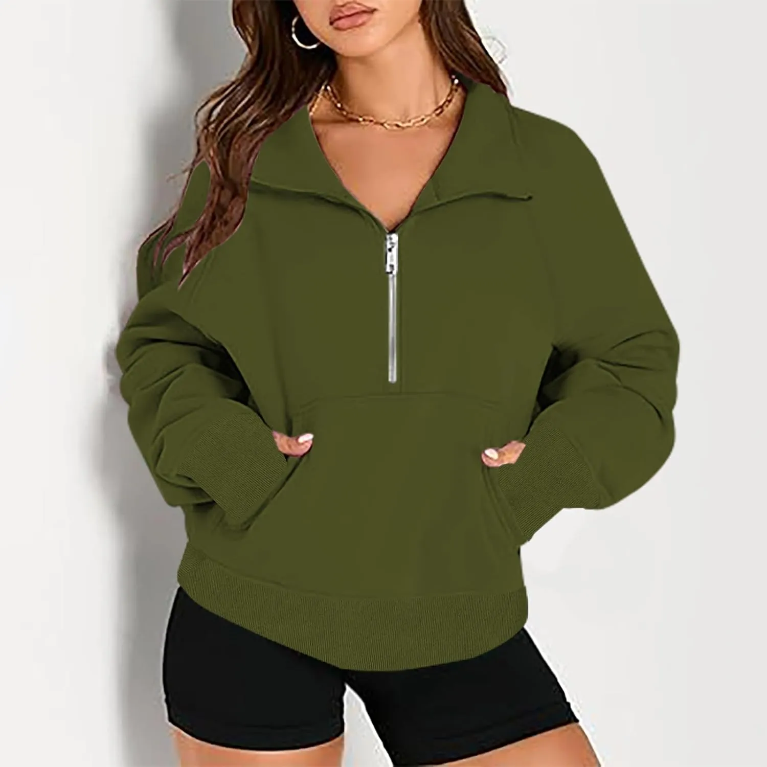 lcziwo Half Zip Sweatshirts Women Oversized Fleece Cropped Pullover Quarter Zipper Fall Outfits 2024 Winter Clothes