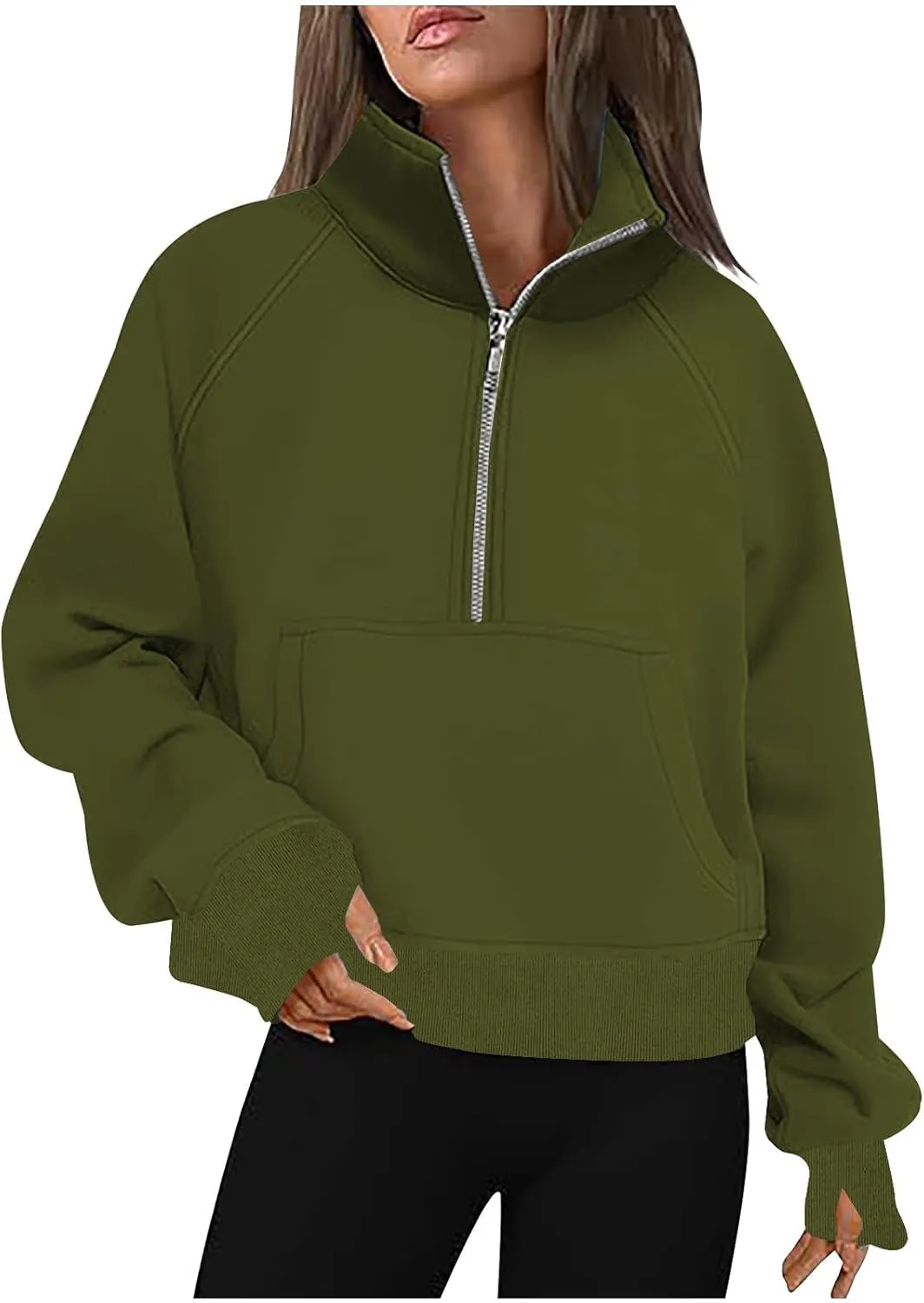 lcziwo Half Zip Sweatshirts Women Oversized Fleece Cropped Pullover Quarter Zipper Fall Outfits 2024 Winter Clothes
