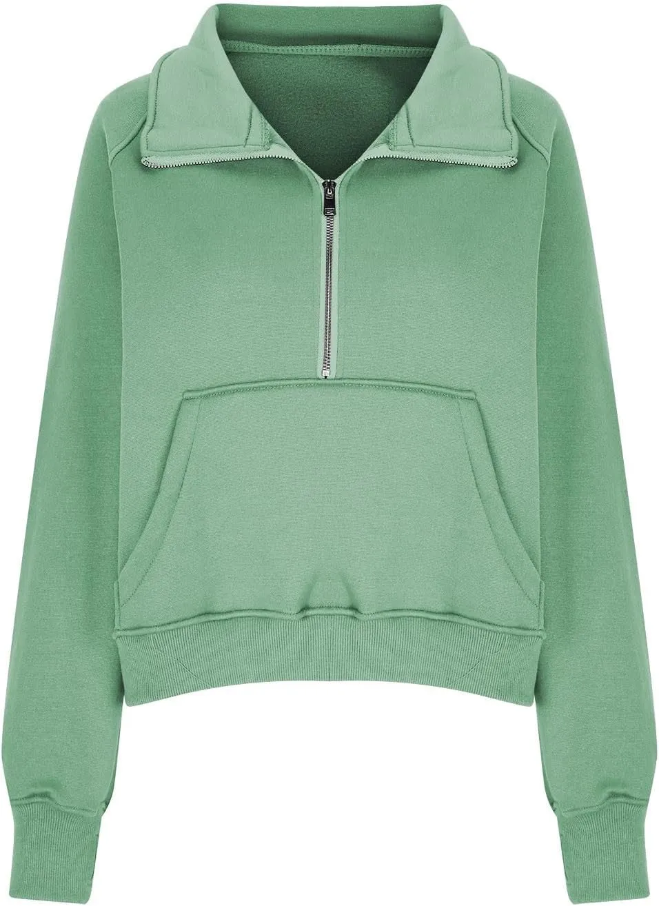lcziwo Womens Oversized Cropped Sweatshirts Half Zip Lapel Fleece Pullover Quarter Zipper Long Sleeve Tops with Pocket