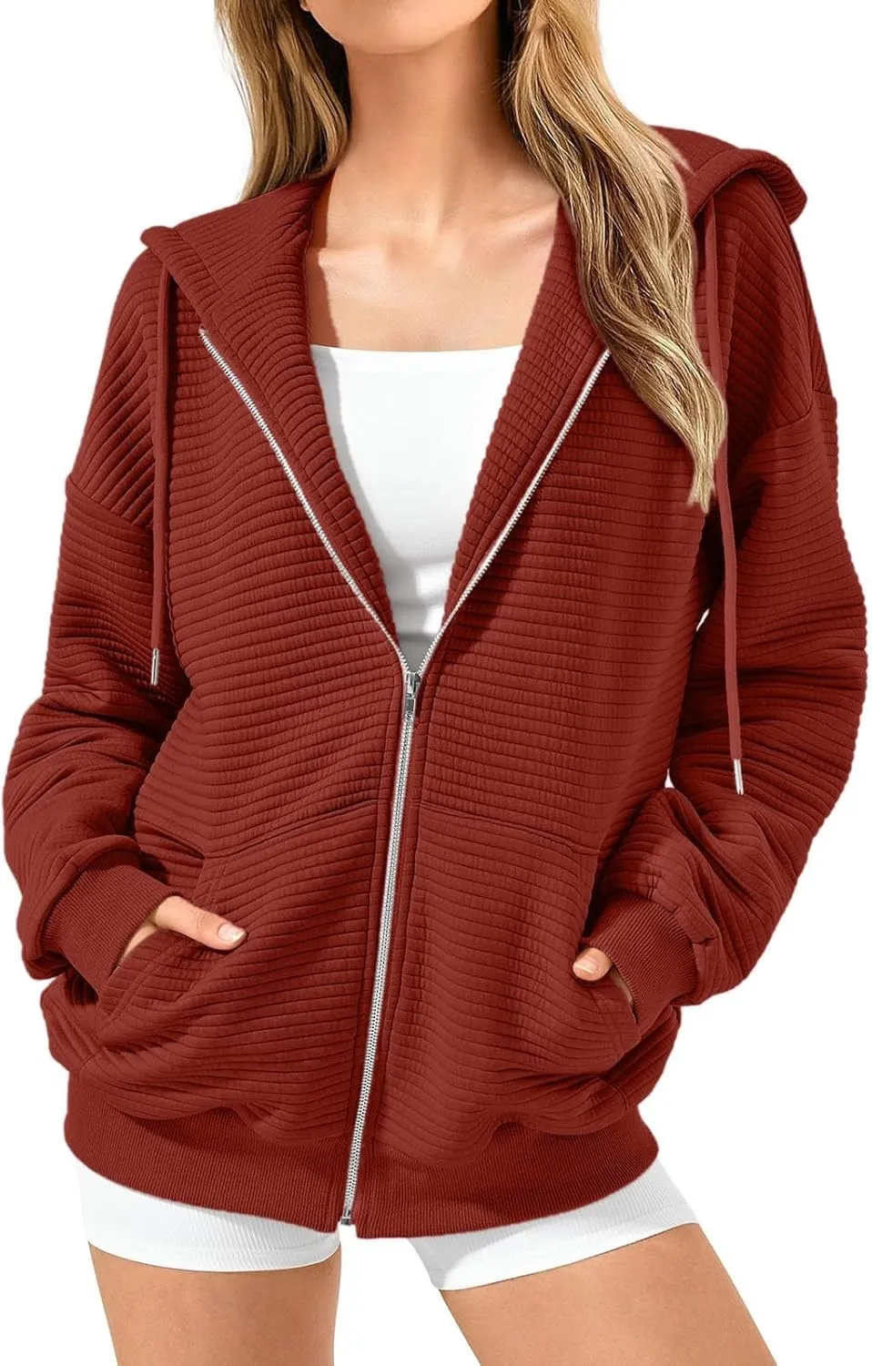 Lightweight Hoodies Tops Women Casual Jackets Zip Up Long Sleeve Sweatshirts with Pockets Fall Breathable Pullover