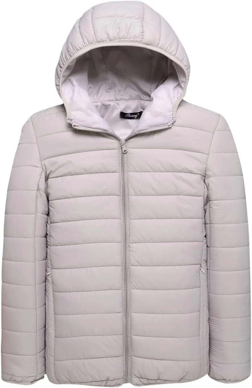 Lightweight Puffer Jacket Men with Hood Packable Down Jacket Zip up Padded Coat Quilted Insulated Jacket Winter Coat