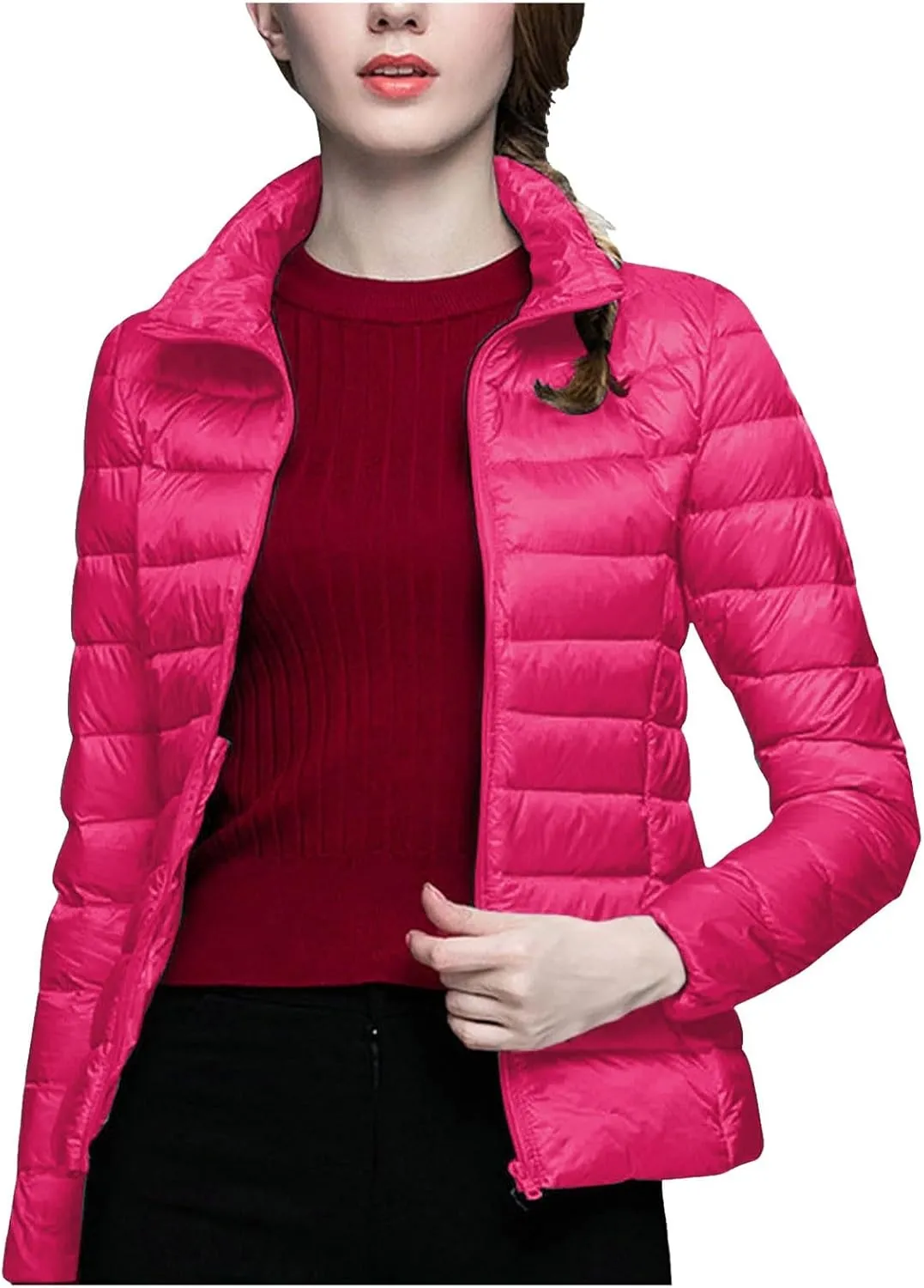Lightweight Puffer Jacket Women Packable Down Puffy Coat with Hood Zip Warm Bubble Jackets Short 2024 Fall Winter