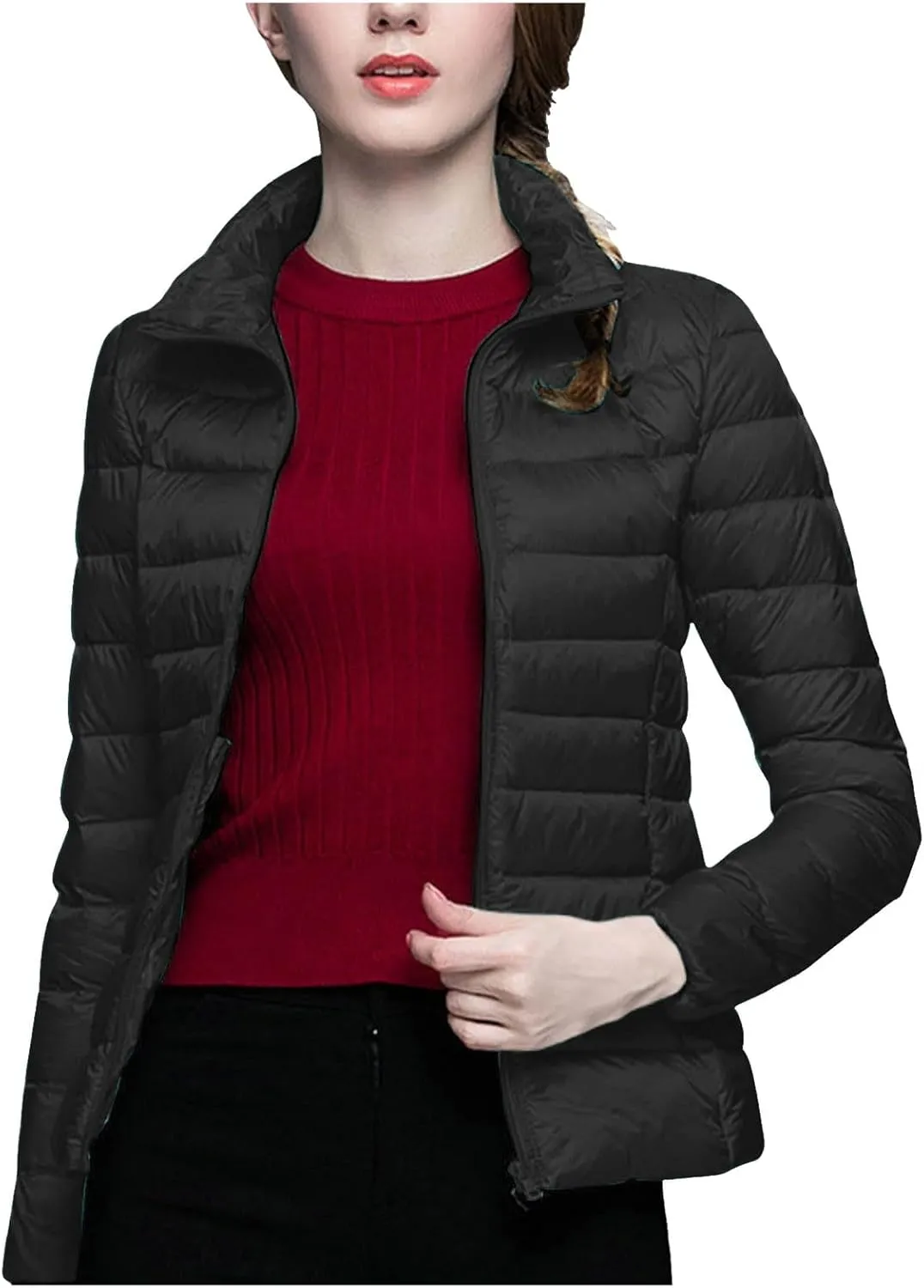 Lightweight Puffer Jacket Women Packable Down Puffy Coat with Hood Zip Warm Bubble Jackets Short 2024 Fall Winter
