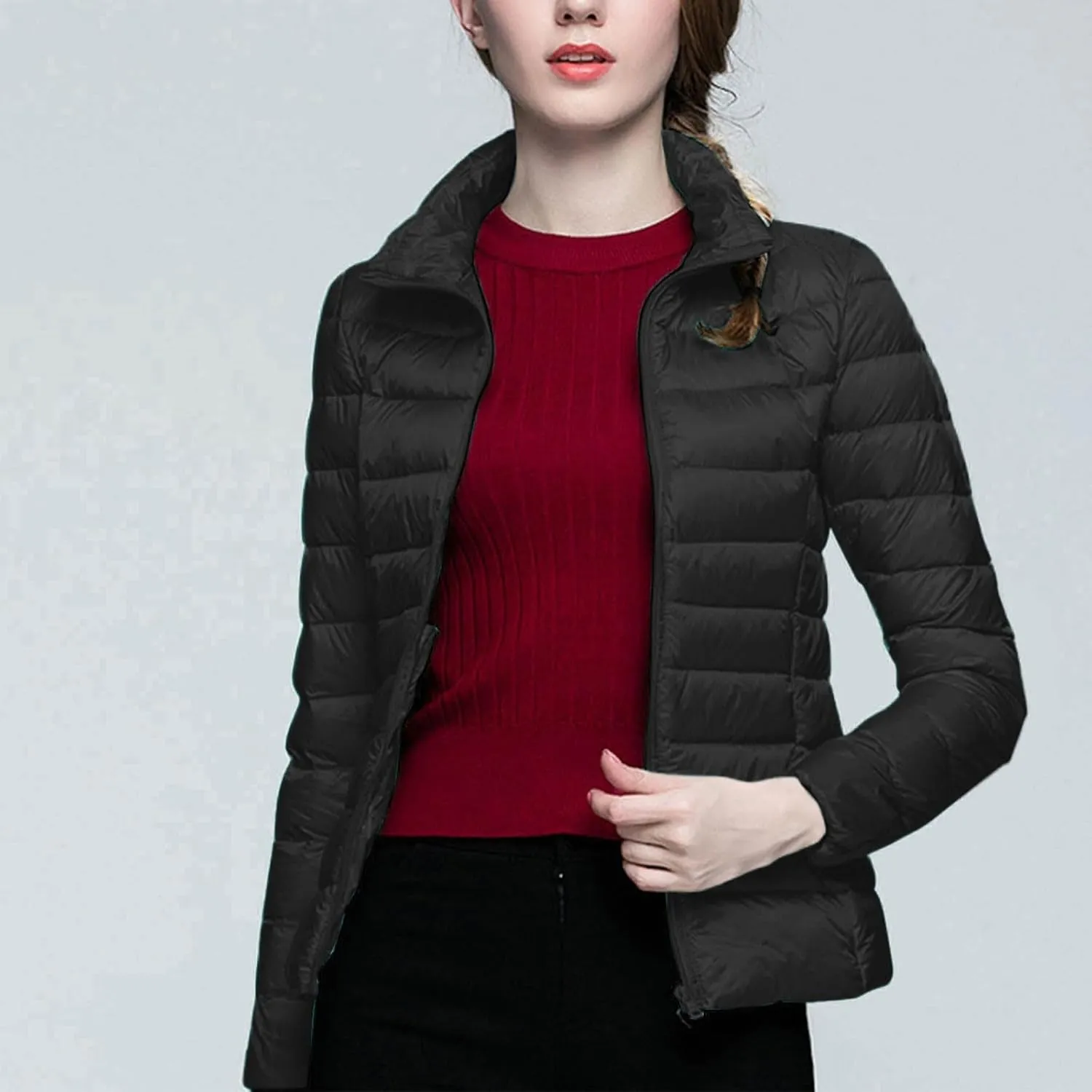 Lightweight Puffer Jacket Women Packable Down Puffy Coat with Hood Zip Warm Bubble Jackets Short 2024 Fall Winter