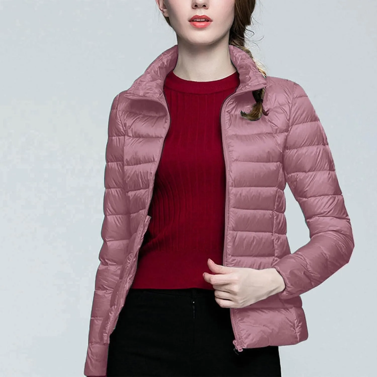 Lightweight Puffer Jacket Women Packable Down Puffy Coat with Hood Zip Warm Bubble Jackets Short 2024 Fall Winter