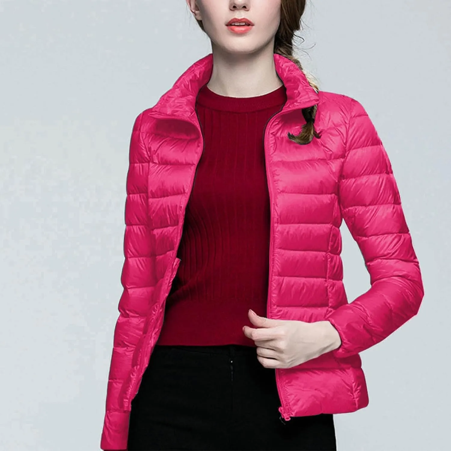 Lightweight Puffer Jacket Women Packable Down Puffy Coat with Hood Zip Warm Bubble Jackets Short 2024 Fall Winter