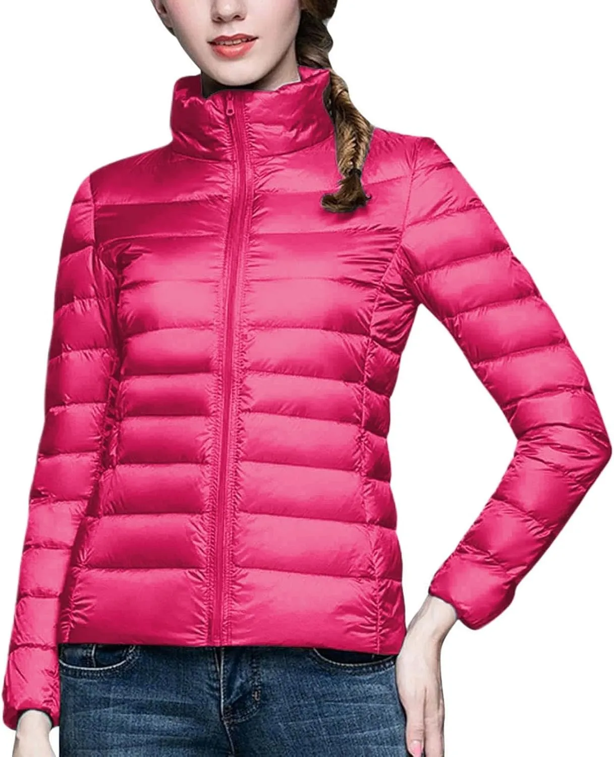 Lightweight Puffer Jacket Women Packable Down Puffy Coat with Hood Zip Warm Bubble Jackets Short 2024 Fall Winter