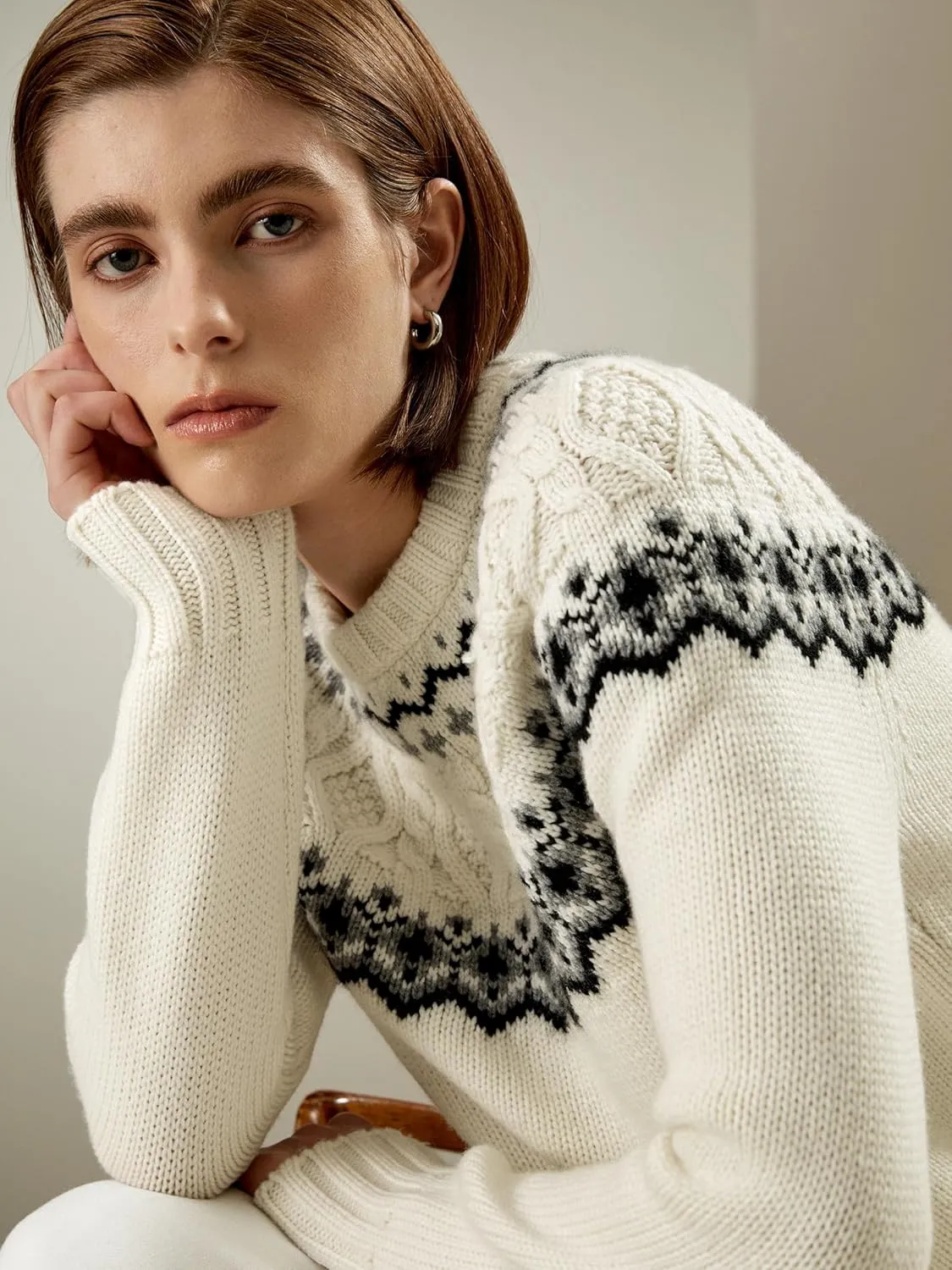 LilySilk Cashmere Wool Blend Sweater for Women Christmas Sweaters Fair Isle Crewneck Long Sleeve Warm