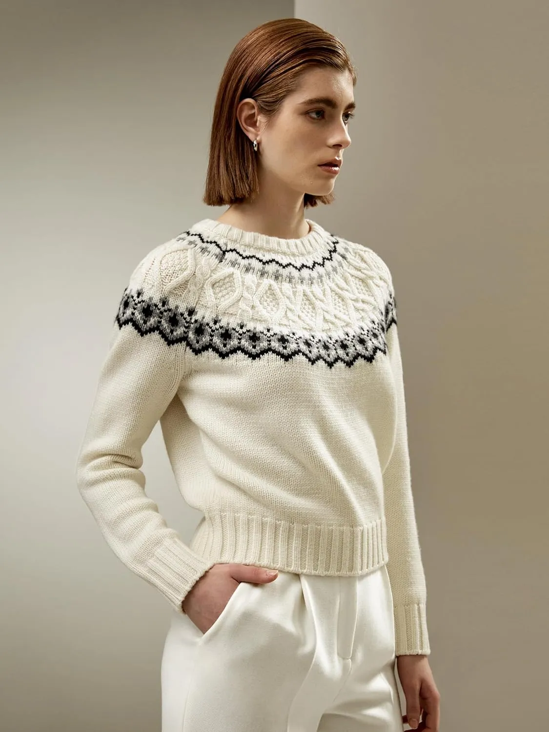 LilySilk Cashmere Wool Blend Sweater for Women Christmas Sweaters Fair Isle Crewneck Long Sleeve Warm