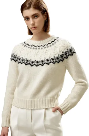 LilySilk Cashmere Wool Blend Sweater for Women Christmas Sweaters Fair Isle Crewneck Long Sleeve Warm