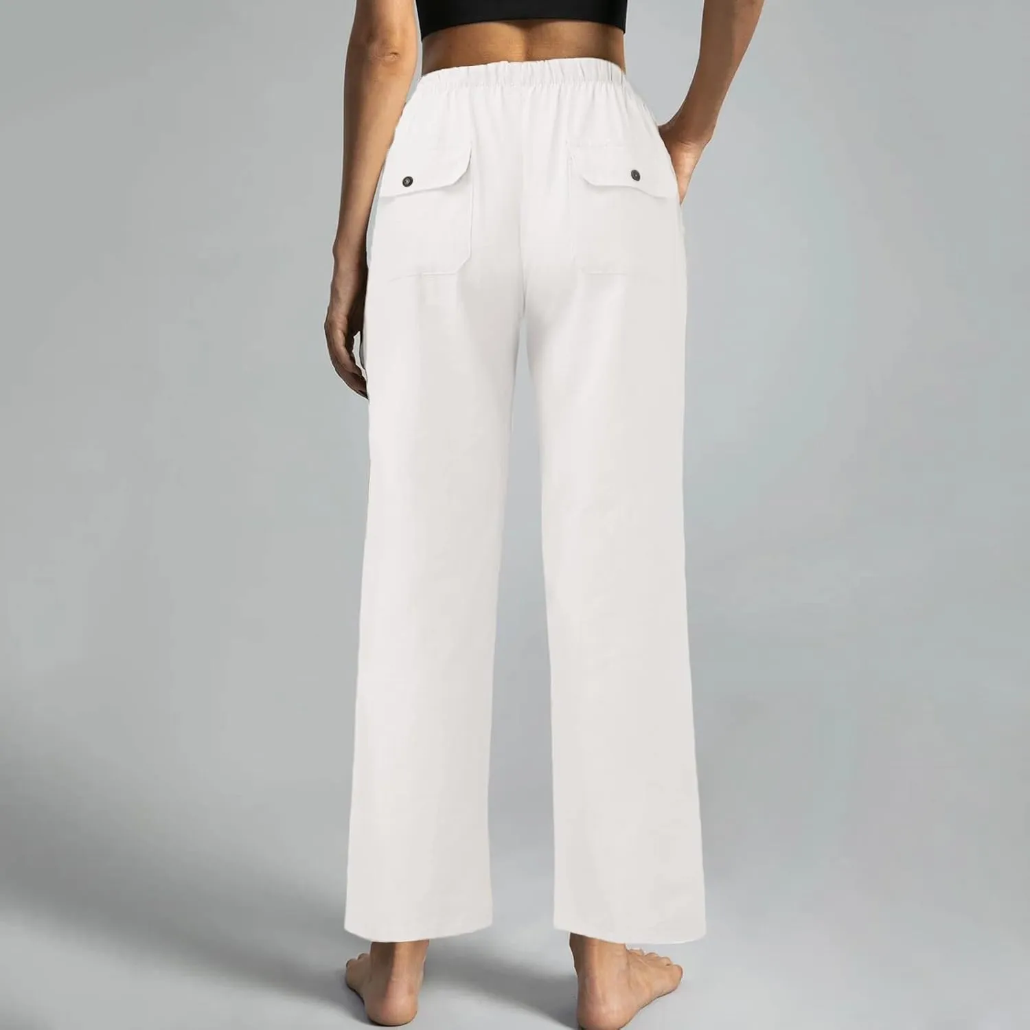 Linen Pants Women 2025 Casual Hight Waist Drawstring Joggers Plus Size Loose Wide Leg Baggy Summer Solid Linen Pants