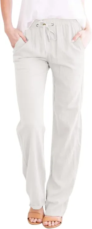 Linen Pants Women 2025 Casual Hight Waist Drawstring Joggers Plus Size Loose Wide Leg Baggy Summer Solid Linen Pants