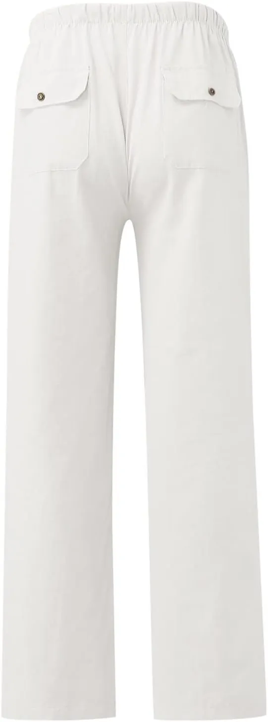 Linen Pants Women 2025 Casual Hight Waist Drawstring Joggers Plus Size Loose Wide Leg Baggy Summer Solid Linen Pants
