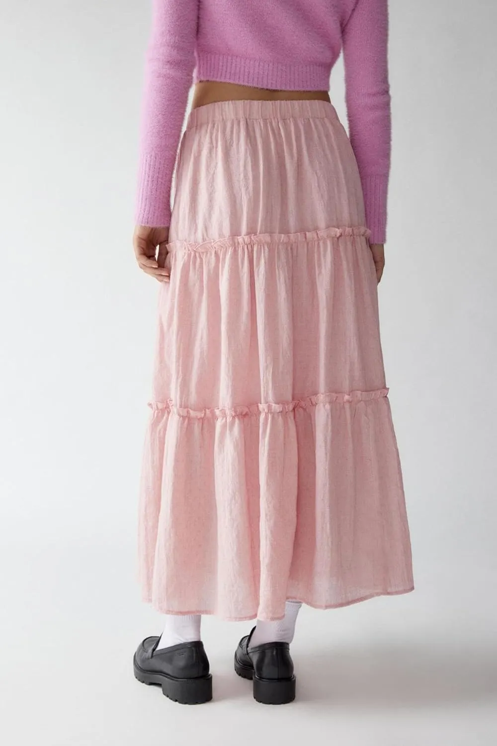 Lisskolo Tiered Skirts for Women Boho Maxi Flowy Pleated Skirts Elastic High Waist Ruffle A-Line Swing Long Beach Skirts