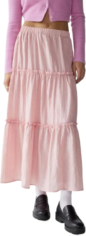 Lisskolo Tiered Skirts for Women Boho Maxi Flowy Pleated Skirts Elastic High Waist Ruffle A-Line Swing Long Beach Skirts