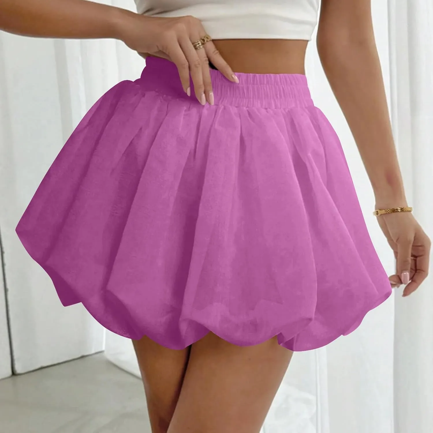 Lmdudan 2025 Bubble Skirt for Women Boho High Waisted Ruffled Cute Casual Dressy Mini Skirts Summer Going Out Skirts