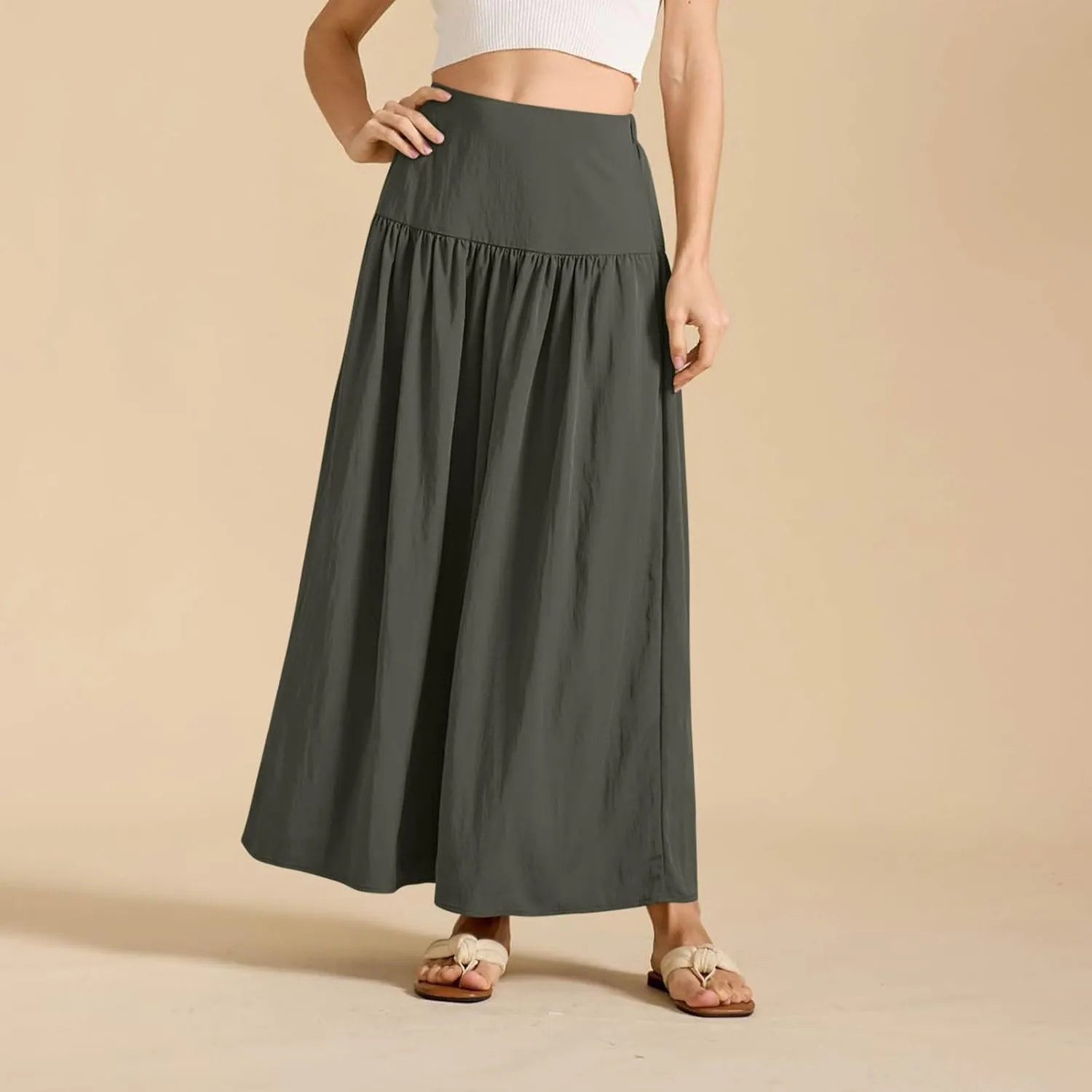 Lmdudan 2025 Summer Maxi Skirts for Women Ankle Length Skirt Casual Long Elastic High Waisted Skirt Beach Mini Skirts