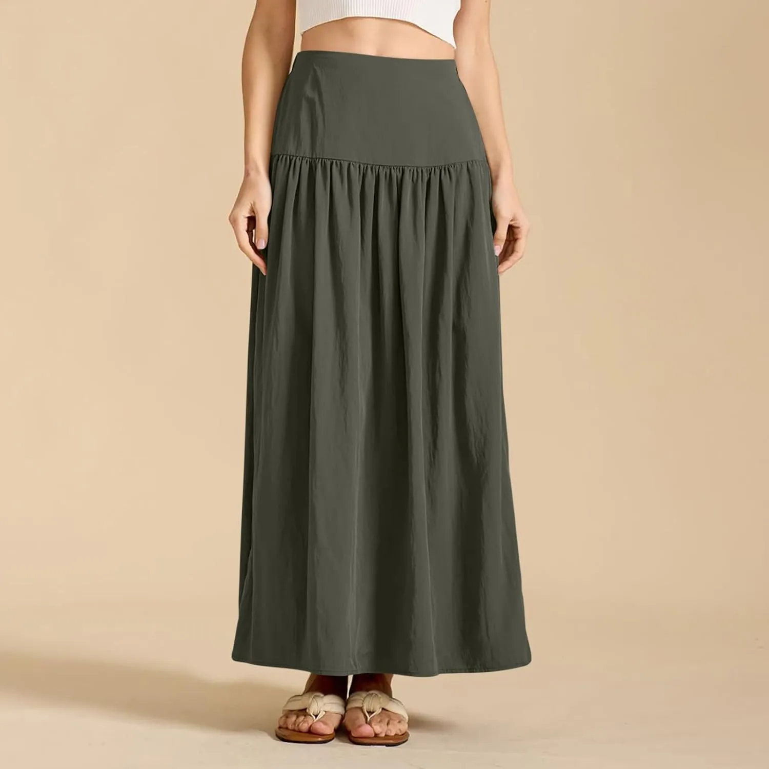 Lmdudan 2025 Summer Maxi Skirts for Women Ankle Length Skirt Casual Long Elastic High Waisted Skirt Beach Mini Skirts