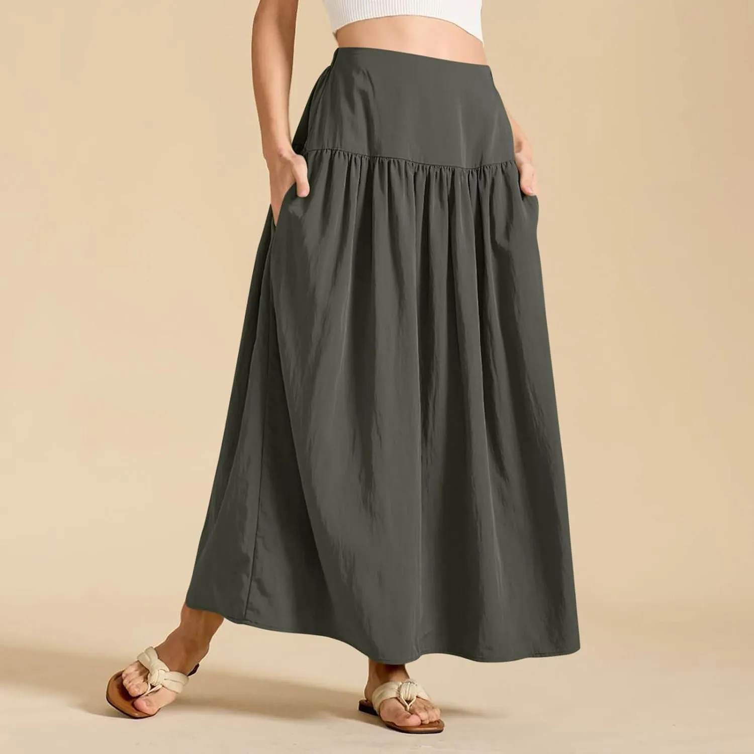 Lmdudan 2025 Summer Maxi Skirts for Women Ankle Length Skirt Casual Long Elastic High Waisted Skirt Beach Mini Skirts