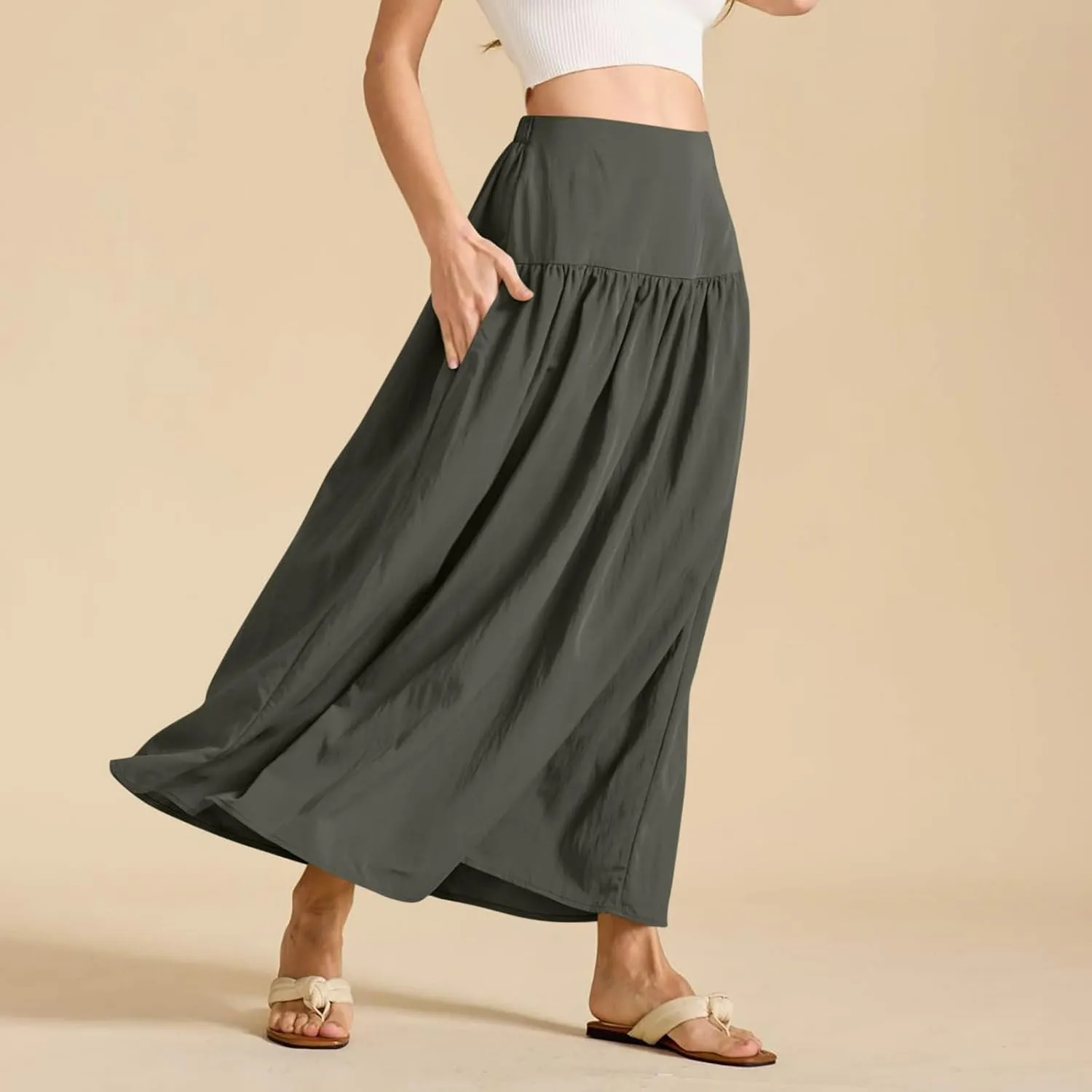 Lmdudan 2025 Summer Maxi Skirts for Women Ankle Length Skirt Casual Long Elastic High Waisted Skirt Beach Mini Skirts