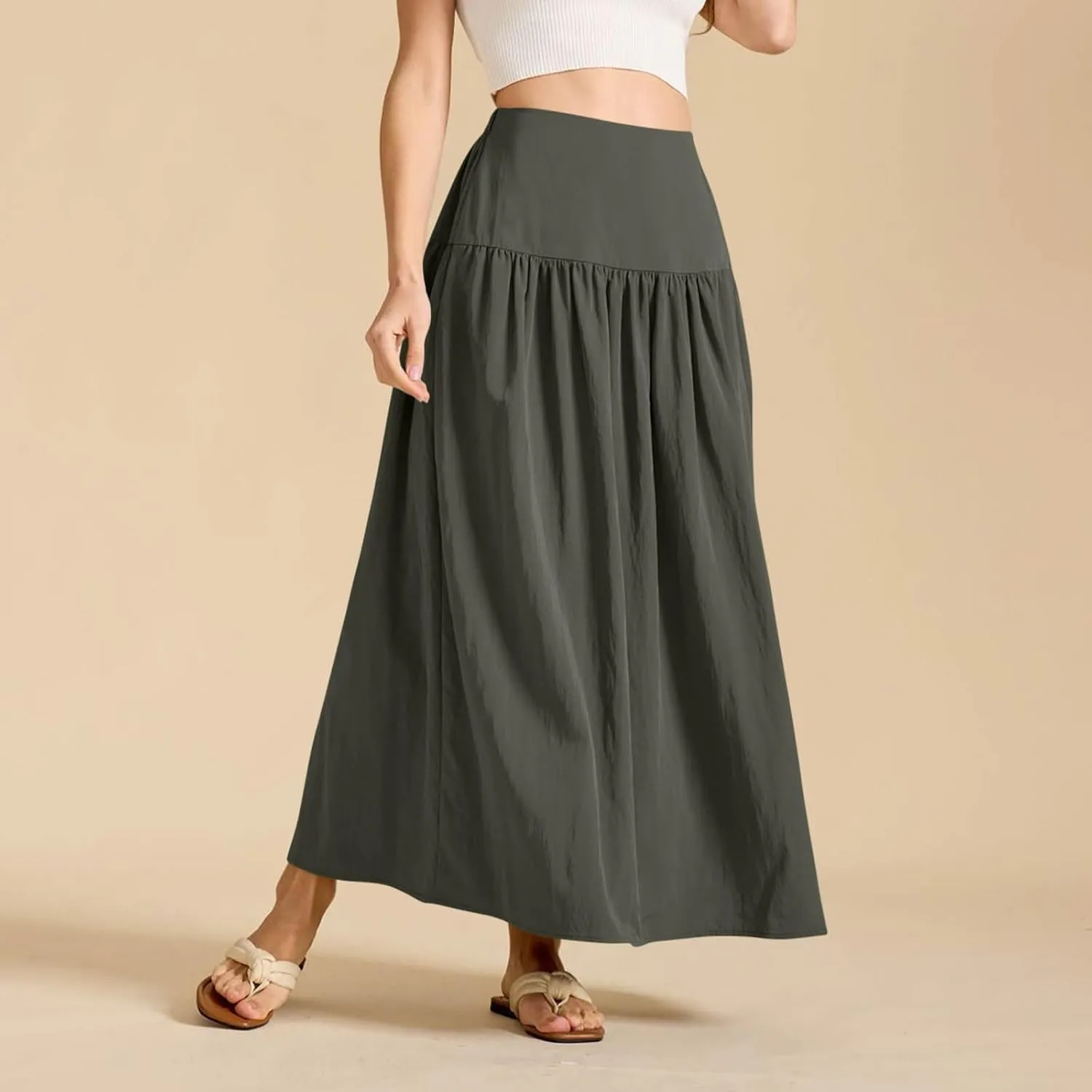 Lmdudan 2025 Summer Maxi Skirts for Women Ankle Length Skirt Casual Long Elastic High Waisted Skirt Beach Mini Skirts