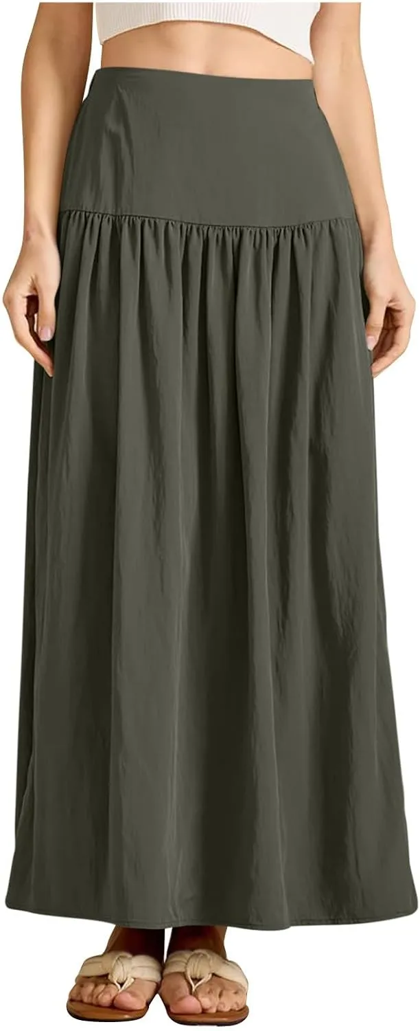 Lmdudan 2025 Summer Maxi Skirts for Women Ankle Length Skirt Casual Long Elastic High Waisted Skirt Beach Mini Skirts